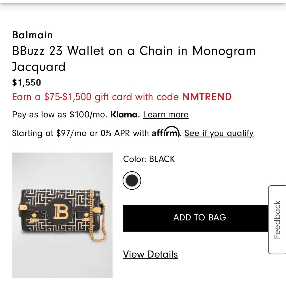 Balmain Black and Gold Shoulder Bag